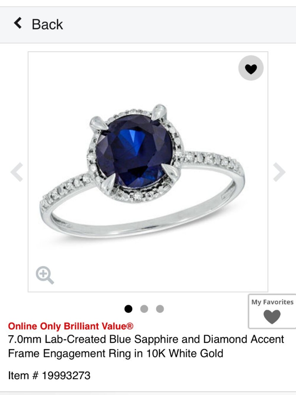 10K White Gold and lab-created Sapphire Ring with Diamond Chips- Approx size 9 - Picture 6 of 8